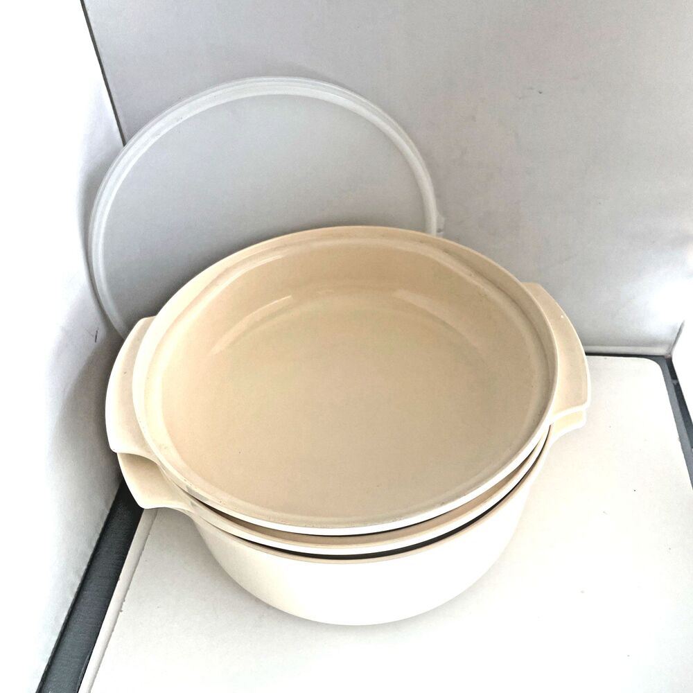 Tupperware Microwave Stack Cooker Steamer Almond 4 Piece Set Vintage